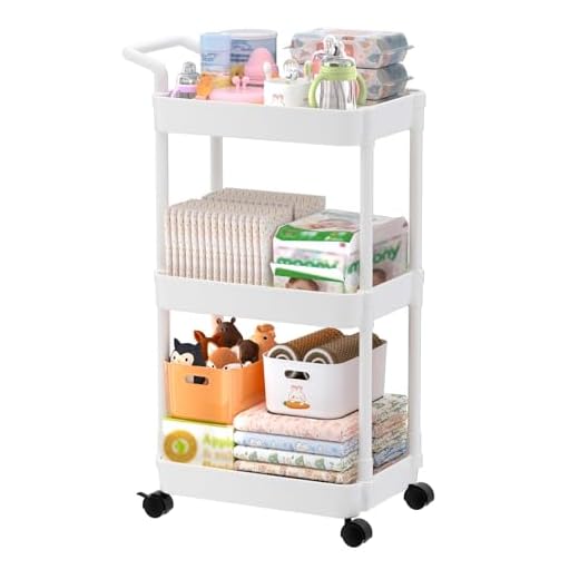Volnamal Diaper Caddy Organizer, Movable Diaper Cart Newborn Nursery Essentials Diapers Organizer Cart for Changing Table & Crib, Easy to Assemble, Beige