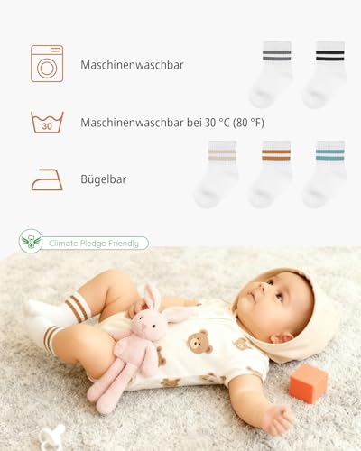 Kyopp 5 Paar Socken Baby Gestreift Neutrale Socks Baumwolle Reinem Weiß Kindersocken