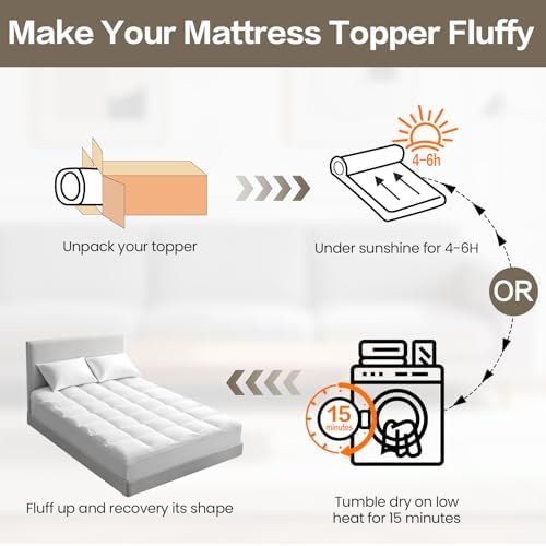 BaliChun Mattress Topper Queen Size Extra Thick Mattress Pad 400TC Cotton Top Cooling Soft Breathable Pillow Top Mattress Cover 8-21" Deep Pocket Fitted Mattress Protector (60x80 Inches, White) — view 8