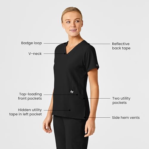 Wink Scrubs for Women, W123, Stylized V-Neck Tops with 5 Pockets Black - Thumbnail 2