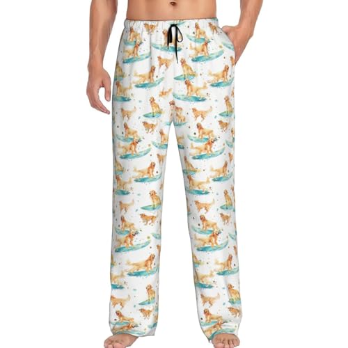 YSBKN Surfing Golden Retriever Dogs Men'S Pajama Pants Pjs Bottoms With Pockets Sleep Lounge Pants For Men Large