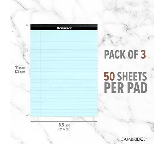 Cambridge Writing Pads, 8.5 X 11 Inches, Letter Size, Wide Ruled, Perforated Sheets, Bue Paper Note Pads, 3-Pack (59806) image 5