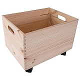WooDeeDoo Large Deep Wooden Underbed Storage Box on Wheels 40 x 30 x 28 cm – Plain Pine Chest with Handles – DIY Open 23L Crate for Clothes Toys Linen Crafts Bedroom Bathroom Kitchen Garage