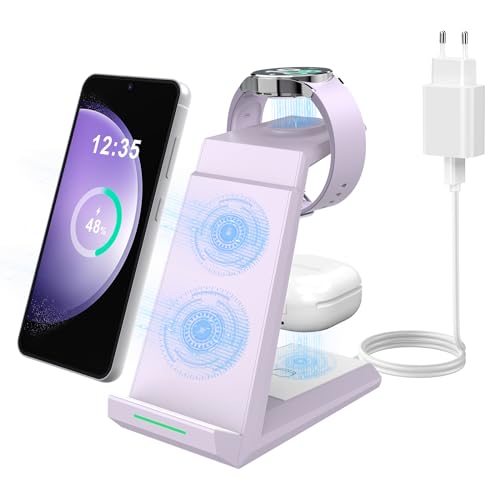 Induktive Ladestation für Samsung，ADADPU Kabelloses Ladegerät 3 in 1 Kompatibel für Galaxy Watch 7/6/5/5 Pro/4/3/Active 2，Wireless Charger für Samsung S25 S24 S23 S22 Ultra S21 Note 20 Galaxy Buds