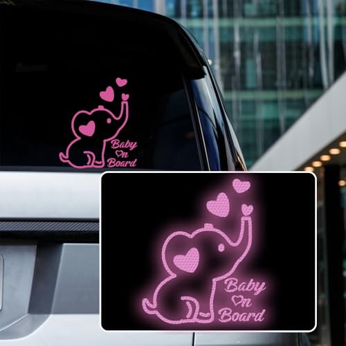 Image of High Intensity Reflective Baby on Board Car Decal Cartoon Cute Elephant Kids on Board Car Sticker Waterproof Safety Warning Decal Baby in Car Sticker (Purple)