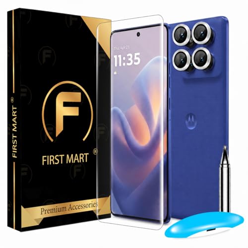 Image of FIRST MART UV Tempered Glass for Motorola Edge 60 Pro With Silver Camera Ring Guard Combo | Crystal Clear Curved Screen Protector, Case-Friendly, Scratch Resistant | Pack of 1