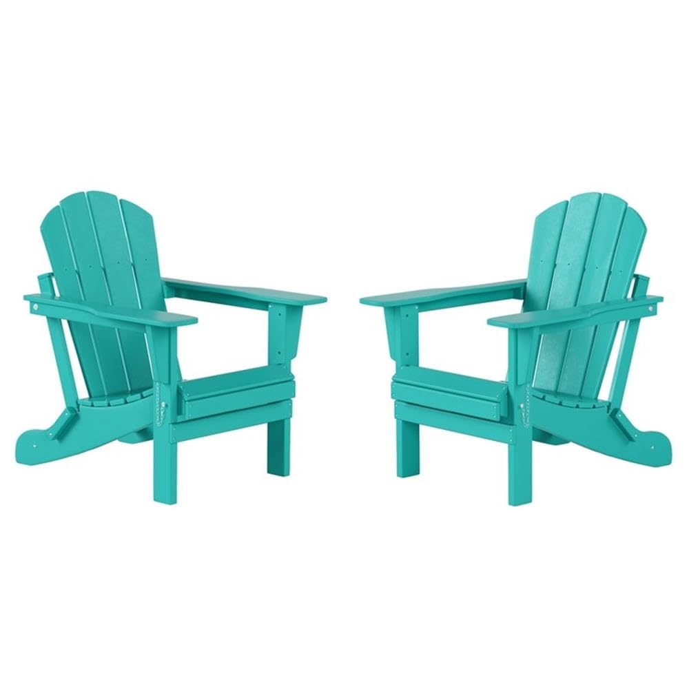 Costaelm Folding Patio Chairs Set of 2, Hdpe Adirondack Chairs Front Porch Furniture Outdoor Seating, All Weather Tanning Chair for Backyard Firepit