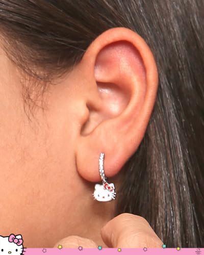 Image of Hello Kitty Womens Hoop Earrings - Sterling Silver and Enamel Hello Kitty | Earrings Official License