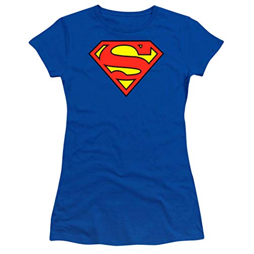 Popfunk Superman Logo S Shield Juniors Teen Girls T Shirt & Stickers (Large) Royal Blue