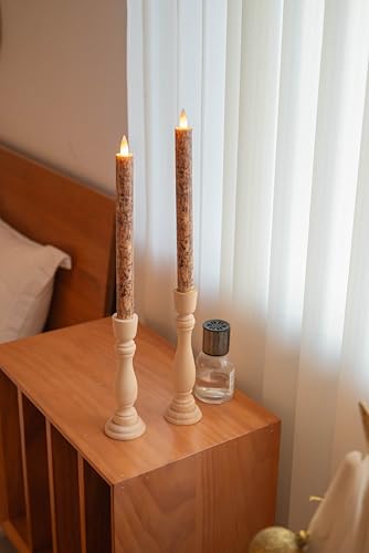 Image of Rechargeable Flameless Taper Candle with Remote Timer, 3D Moving Flame Real Wax Candles (Includes Remote Control, Charging Base, and USB Cable) (Rech-2Taper-Bark, 9in)
