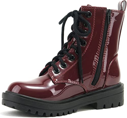 Soda Women Combat Army Military Motorcycle Riding Platform Lug Boots Side Zipper Firm-S Vino Wine Burgundy Patent 82