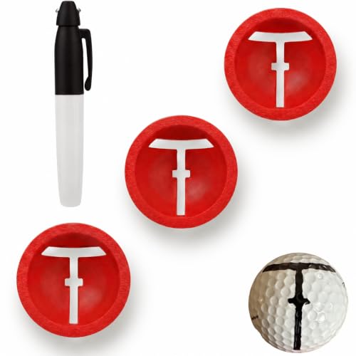 AIUAIP Golf Ball Line Marker: 3 Pack Golf Alignment Tool with Marking Pen Set to Improve Putting Precision & Target Consistency Red Putting Aid Ball Liner Stencils for Practice and Ball Identification