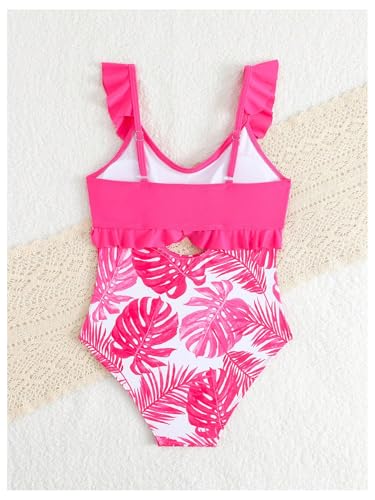 Floerns Girl's One Piece Swimsuit Tropical Frill Trim Cut Out Monokini Bathing Suit2