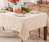 Picture of Newbridge Taupe Tremont Leaf Damask Rectangle Fabric Spring Lodge Tablecloth, 52 x 70 Inch, Elegant Holiday Swirling Leaf Pattern, Soil Resistant Easy Care Table Cover