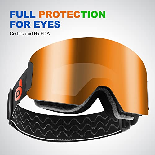 Odoland Kids Ski Snowboard Goggles, Anti-Fog Otg Cylindrical Snow Goggles For Youth Boys & Girls, Black Frame Orange Lens Vlt 25% #TOP4