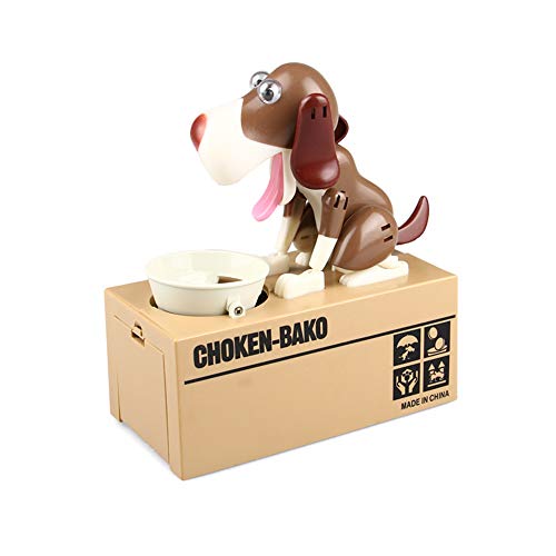 SAYTAY Cute Dog Piggy Bank, Hungry Puppy Stealing Coins Like Magic Coin Munching Money Bank Birthday Gift for Kids (Brown)
