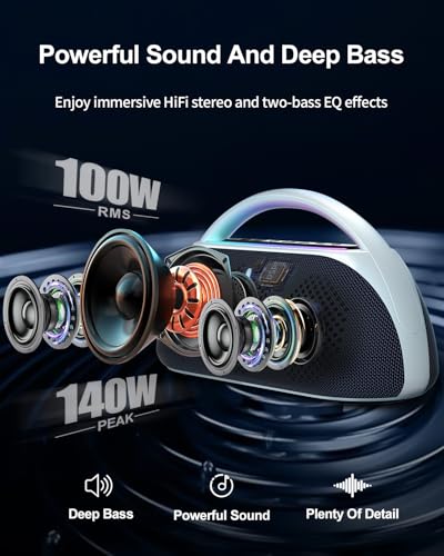 100W Portable Bluetooth Karaoke Speaker with 2 Wireless Microphones & IPX5 Waterproof