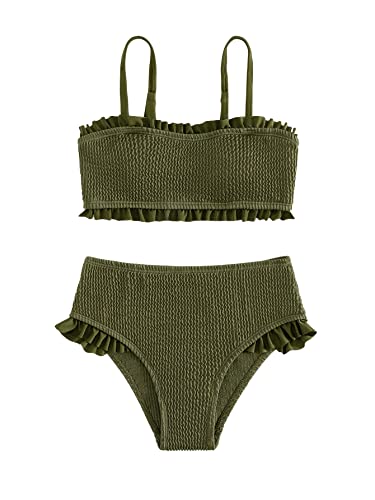 SOLY HUX Girl's Smocked Frill Trim Bikini Set Bathing Suits 2 Piece Swimsuit