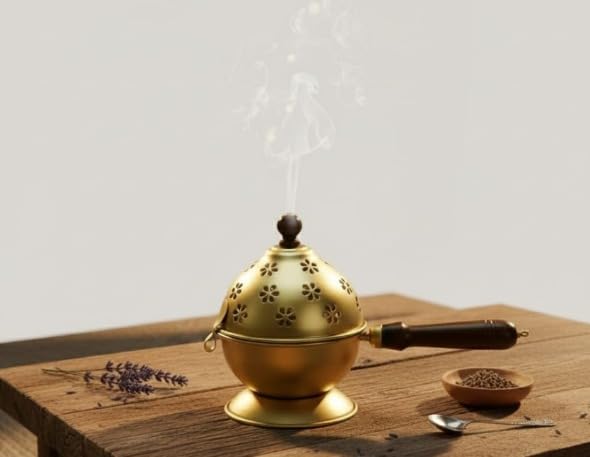 Image of Stylish Metal Dhoop Holder Incense Burner Loban Dani Dhoop Dani Aarti Metal Loban Dhoop Dani /Dhoop Dani Stand Burner for Home Office Temple Puja. (Gold)