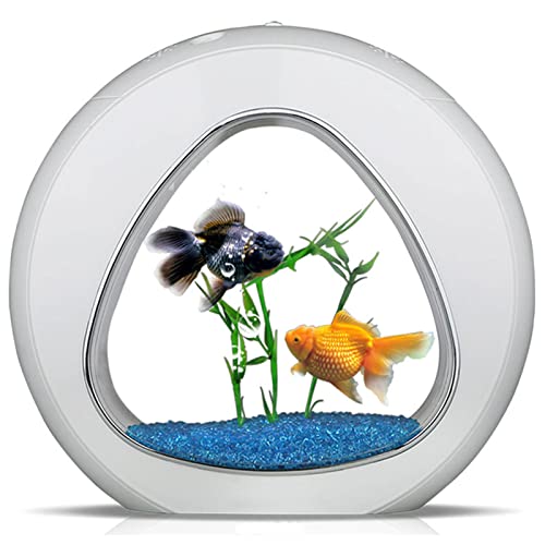 BAOFI Aquarium Fish Bowls Kit 6L with LED Lighting Mute Air Pump and Plants Accessories Decorations Stones Glass Sand for Home Office Desktop Small Fish Bowls for Betta Fish Goldfish Fish Tank Kit