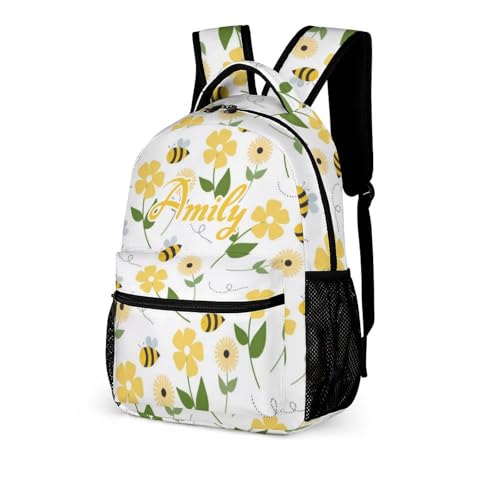 Personalized Yellow Flower Bee Custom School Backpack Waterproof Multifunctional Daypack with Name Gift2
