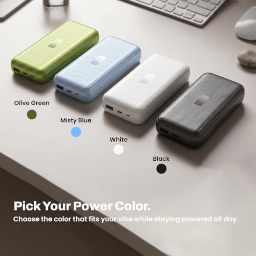 Image of EVM EnConnect Plus 20000mAh Power Bank | 22.5 W Fast Charging | Built-in Type-C & Lightning Cables | USB-A & Type-C Output | Android, Pocket Size | 2 Year Warranty(EVM-P0506-Olive Green)