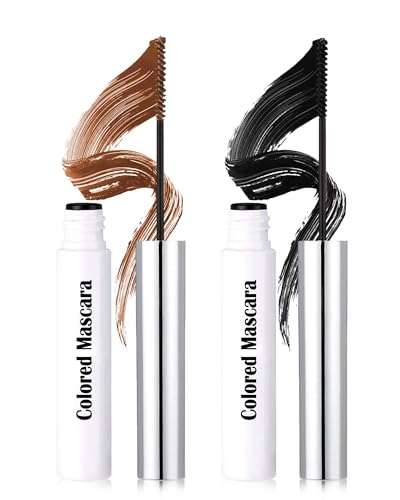 Farbige Mascara-Set, 2 Farben, braun, schwarz, Faser, 3D-Volumen & Kurve, feiner Pinsel, nicht blühende Eyelashes, verlängernde Locken, Mascara, wasserfest, langanhaltend, für Damen, natürlicher