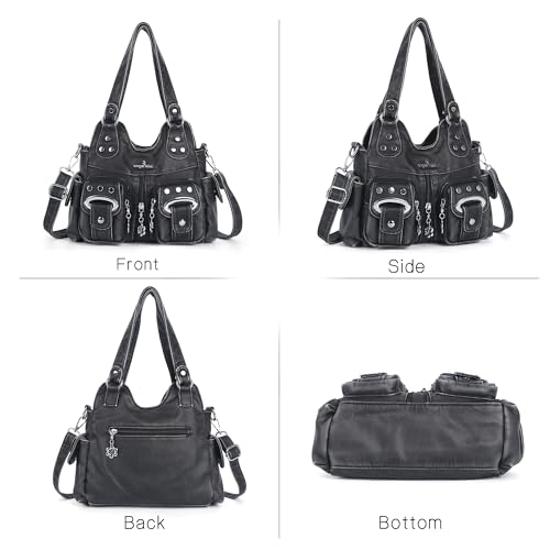 Image of Angel Kiss Small Hobo Purses for Women, Washed Vegan Leather Multi-Pocket Purse, Shoulder Handbag with Adjustable Strap
