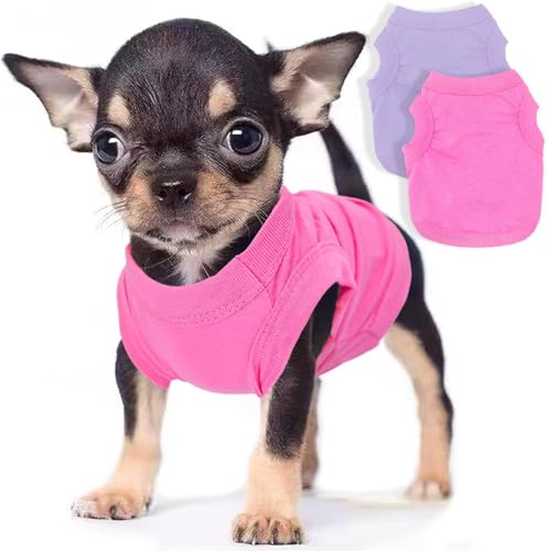 2 Pieces Dog Clothes for Small Dogs Girl Boy Spring Summer Puppy Soft Dog Shirt Solid Color Chihuahua Clothes Pet Clothing Cute Cat Cloth XXS~M (Rose,Purple, XX-Small)