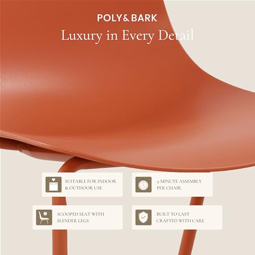 Image of Poly & BARK Isla Stackable Dining Chairs Set of 4 - Mid Century Modern Plastic Dining Chair with Metal Legs - Kitchen & Dining Room Chairs - Dining Table Chairs Set - Indoor /Outdoor - Coral Red