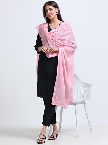 Image of Miraan Solid Pure Cotton Dupatta with Pom Pom Border, 2.25 meters length (DUPCOTTON)