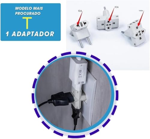 Kit 03 Adaptadores De Tomada Tripolar 10 A Até 250v. Multiplicador T Benjamim Três Entradas- Bivolt