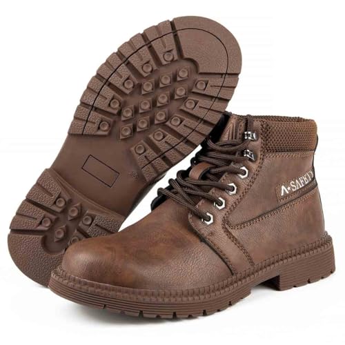 Calzado De Seguridad Laboral For Hombre, Calzado De Trabajo Resistente A Impactos Y Perforaciones, Calzado De Protección Antideslizante Y Resistente Al Desgaste, Botas Ligeras.(Brown,42 EU)
