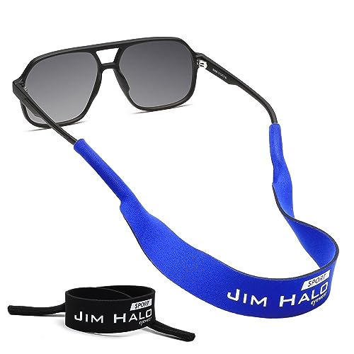 JIM HALO 2 Piezas Correa para Gafas Deportivas, Retenedor de Gafas Flotante de Neopreno Clásico, Longitud Ajustable para Deportes Acuáticos Negro+Azul