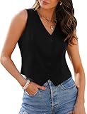 luvamia Vest Tops for Women Trendy Fashion Casual Summer Cropped Dressy Suit Vests Button Up Sleeveless Waistcoat Womens Black Vest Black Large Fits Size 12 Size 14
