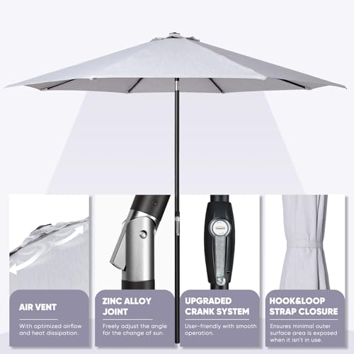 Image of Tempera 11ft Patio Market Outdoor Table Umbrella with Auto Tilt and Crank, Large Sun Umbrella with Sturdy Pole & Fade Resistant Canopy, Easy to Set, Smoke Grey