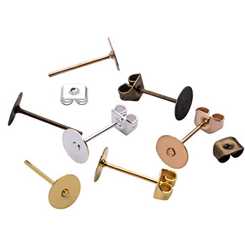 Hypoallergenic Earring Findings,400Pcs Stainless Steel Earrings Posts Flat Pad With 400Pcs Butterfly Earring Backs For Earring Making,4 Colors #TOP4