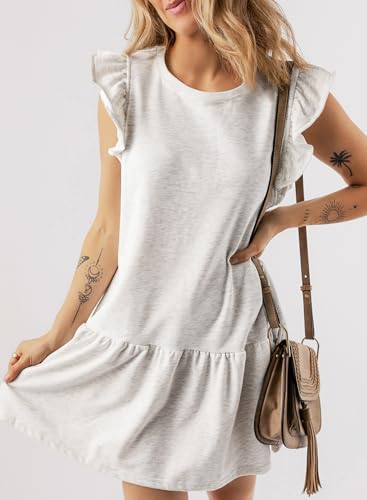 Image of Acelitt Womens Casual Summer Crewneck Babydoll Flowy Tiered Mini Dress, S-XXL