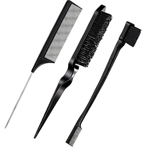 3 Pcs Slick Hair Brush,Teasing Brush Set Bristle Hair Brush Hair Edges Brush Double Sided Edges Brush Hair Salon Makeup Brush Dual Edge Combs Rat Tail Comb Eyebrow Eyelash Brush for Women Kids Cover