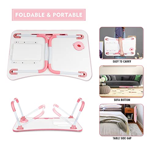 Laptop-Bed-Table-Foldable-Laptop-Desk-Bed-Tray-with-Storage-Drawer-Lap-Desk-TV-Tray-for-Breakfast-Serving-Notebook-Stand-Reading-Holder-with-Phone-Slot-and-Cup-Holder-for-Sofa-Couch-Floor-Pink