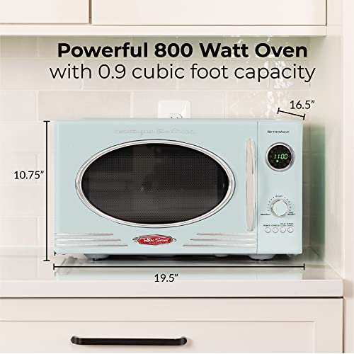 Nostalgia Retro Countertop Microwave Oven, 0.9 Cu. Ft. 800-Watts With Led Digital Display, Child Lock, Easy Clean Interior, Cu.ft, Aqua #TOP2