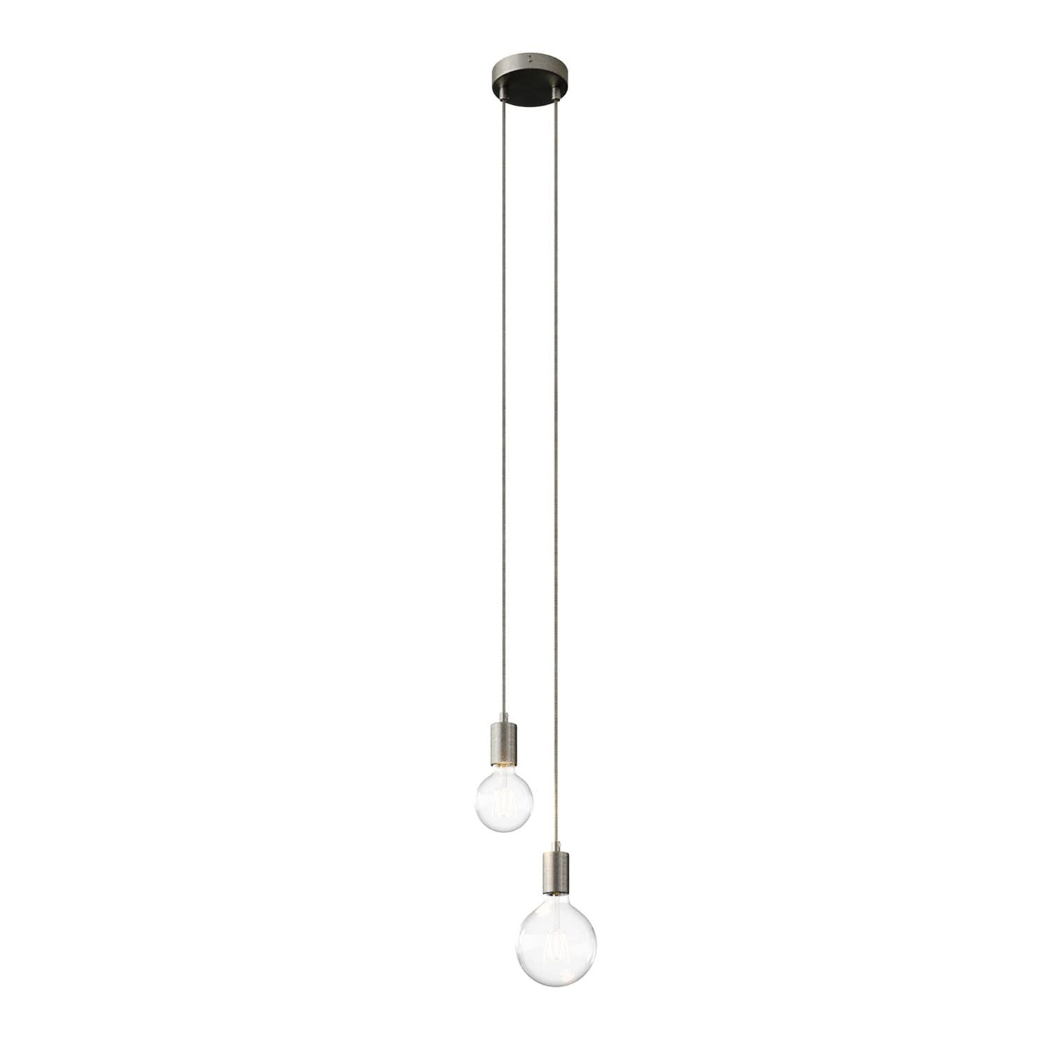 creative cables - Lampada a Sospensione Multipla a 2 Cadute Completa di Cavo Tessile e Finiture in Metallo - Kit Fai da Te, Senza Lampadina, Titanio Satinato