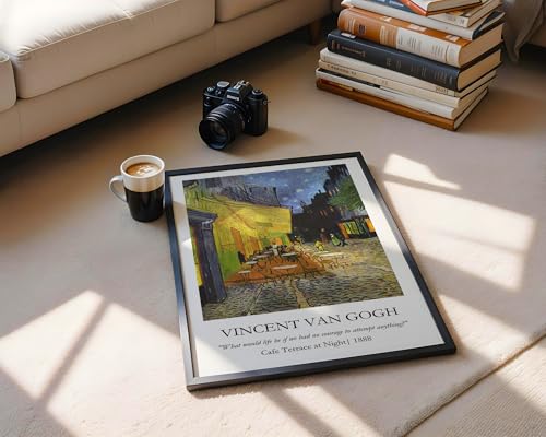 Image of Waltractive Vincent Van Gogh Paintings Framed Poster with Beautiful Quotes - Available in 33x22 and 48x33 CM - Classic Art Poster with sleek Black Frame - Elegant Home and Office Decor (Cafe Terrace at Night, 9x13 Inch, Framed)