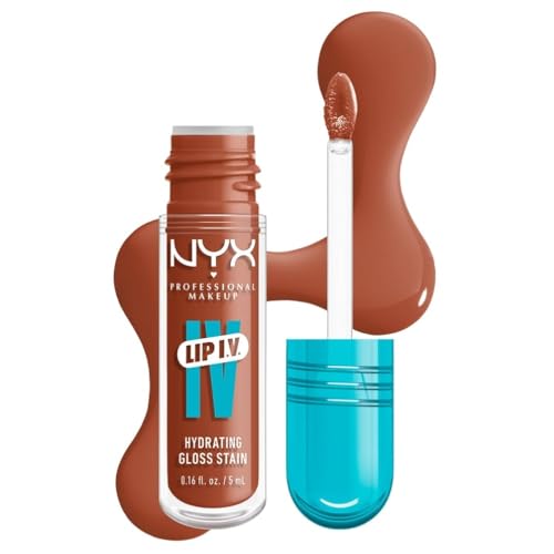 NYX Professional Makeup Gloss e Tinta Labbra Idratante 2in1, Idratazione fino a 12H, Con Vitamina B12 e Magnesio, Lip IV Hydrating Gloss Stain, Tonalità: 01 Caramel Drip