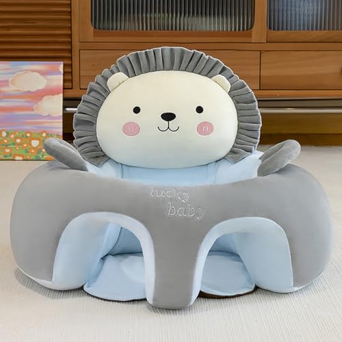 Baby Support Seat Sofa Cartoon Infant Sofa Cute Learning Sitting Chairs Baby Sit Up Chair Back Head Protector Baby Bouncer Infants Floor Seats (Gray Lion)