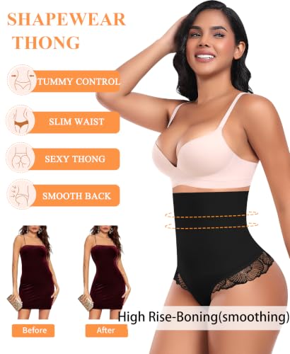 Image of Werena Tummy Control Thong Shapewear for Women High Waisted Body Shaper Panties Shaping Thong Girdle Underwear