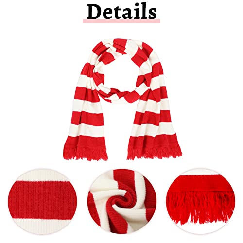 nezababycos 78.6'' Christmas Red White Scarf Striped Knit Candy Cane Scarf Snowman Long Scarves for Women Men Kids Holiday Winter Warm (Striped)4