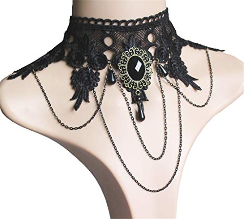Collier gothique Lolita chaîne perles et pendentif vampire rétro