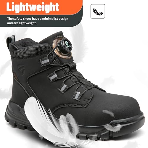 KOIFISH Sicherheitsstiefel Herren Damen Leicht Arbeitsschuhe Hoch Sicherheitsschuhe Rutschfest Drehverschluss Stahlkappenschuhe Schwarz 44