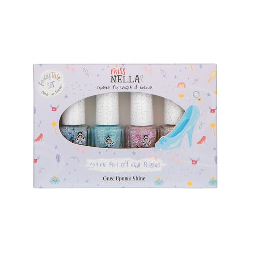 Miss Nella Fairy Tale - Juego de esmaltes de uñas despegables, 4 x 4 ml, fórmula a base de agua no tóxica, colección Kids